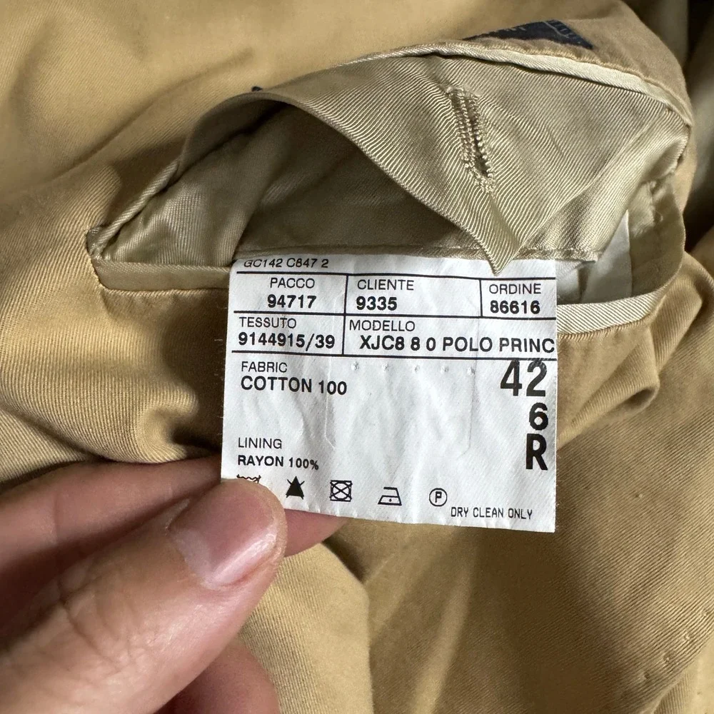 Polo Ralph Lauren‎ Made In Italy Tan Cotton Two Button Sport Coat Blazer 42R - Picture 5 of 10